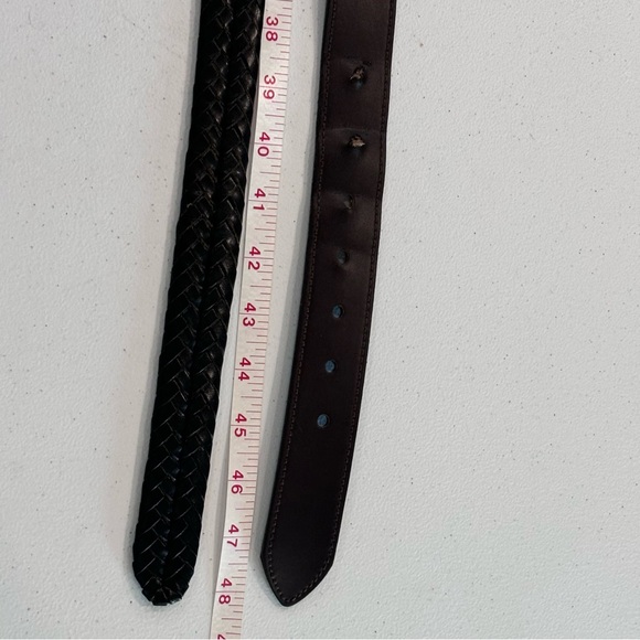 2 Leather Mens Belts Coach Braided Black 5922 Brown Sz 42 Gold Tone Brass - Picture 11 of 11